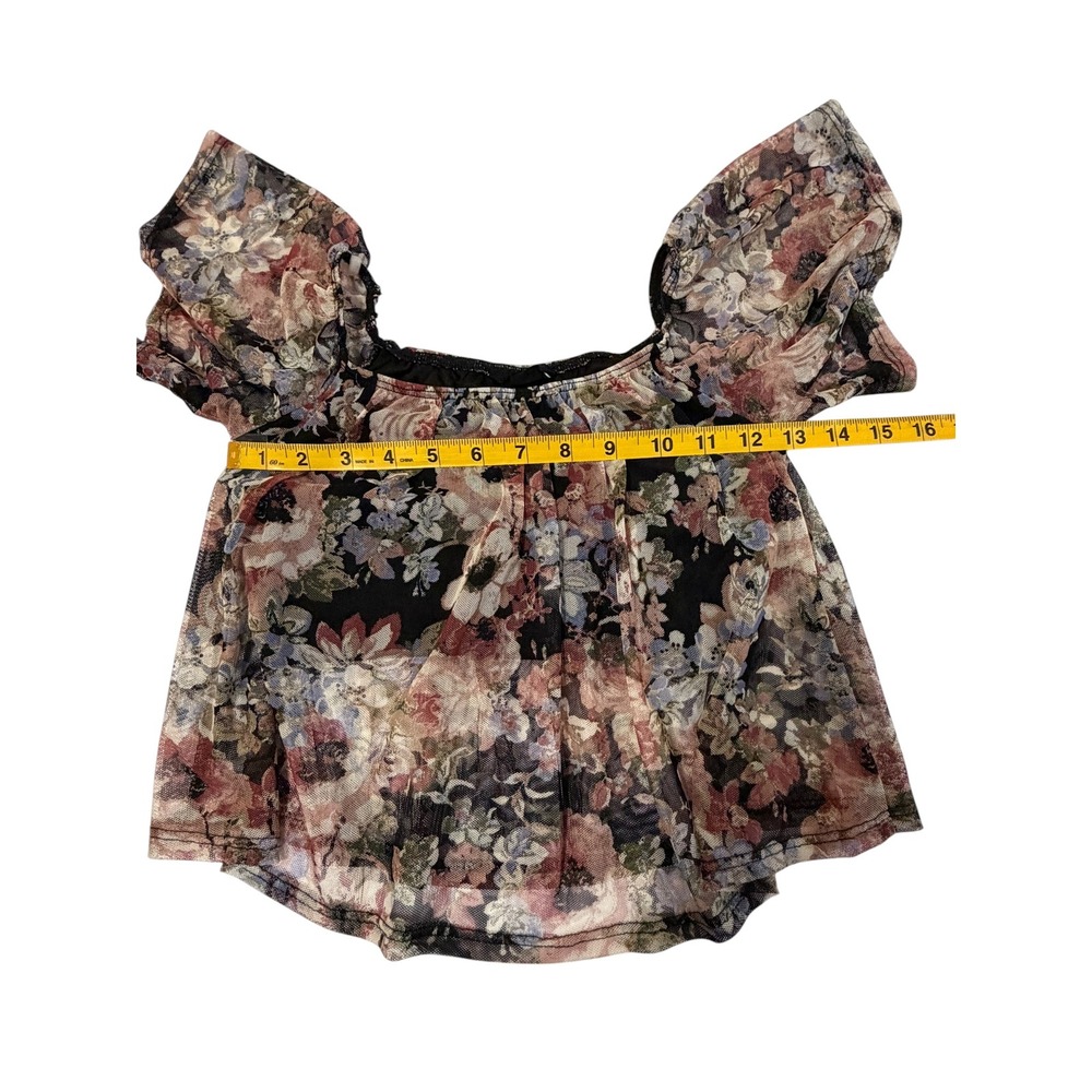 Wet Seal Floral Mesh Overlay Crop Top Built-in Cami Black XS Y2K Fairy Grunge - Picture 6 of 16